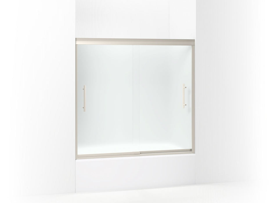 Sterling 542808-59 Finesse Peak 55-1/2" H Frameless Sliding Bath Door with 5/16"-thick Glass, Nickel - 3/4 view of product