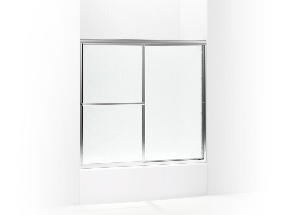 Sterling 5906-59 Deluxe Framed Sliding Bath Door, 56-1/4" H x 54-3/8 - 59-3/8" W, with 1/8" Thick Rain Glass, Silver