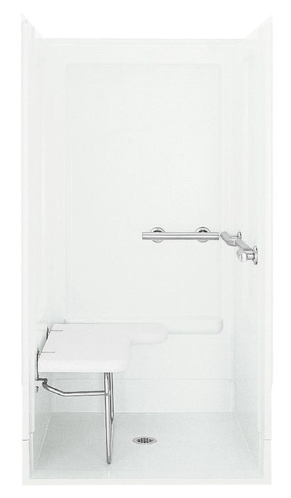 Sterling 62050125 OC-SS-39 39-3/8" x 39-3/8" Vikrell® Shower with Left Seat, Right Grab Bars, Center Drain, White