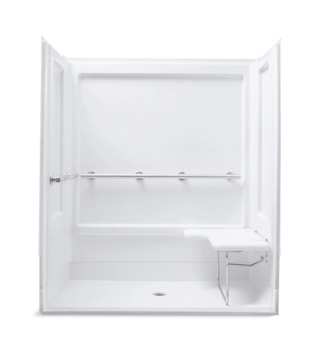 Sterling 62055115 OC-SS-39 39-3/8" Vikrell® Seated Shower End Wall Set with Right Seat, Left Grab Bar, White
