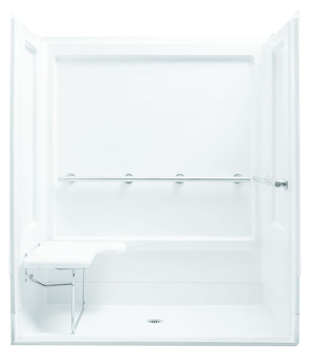 Sterling 62070125 OC-S-63 63-1/4" x 39-3/8" Vikrell® Roll-in Shower with Left Seat and Grab Bars, Center Drain, White