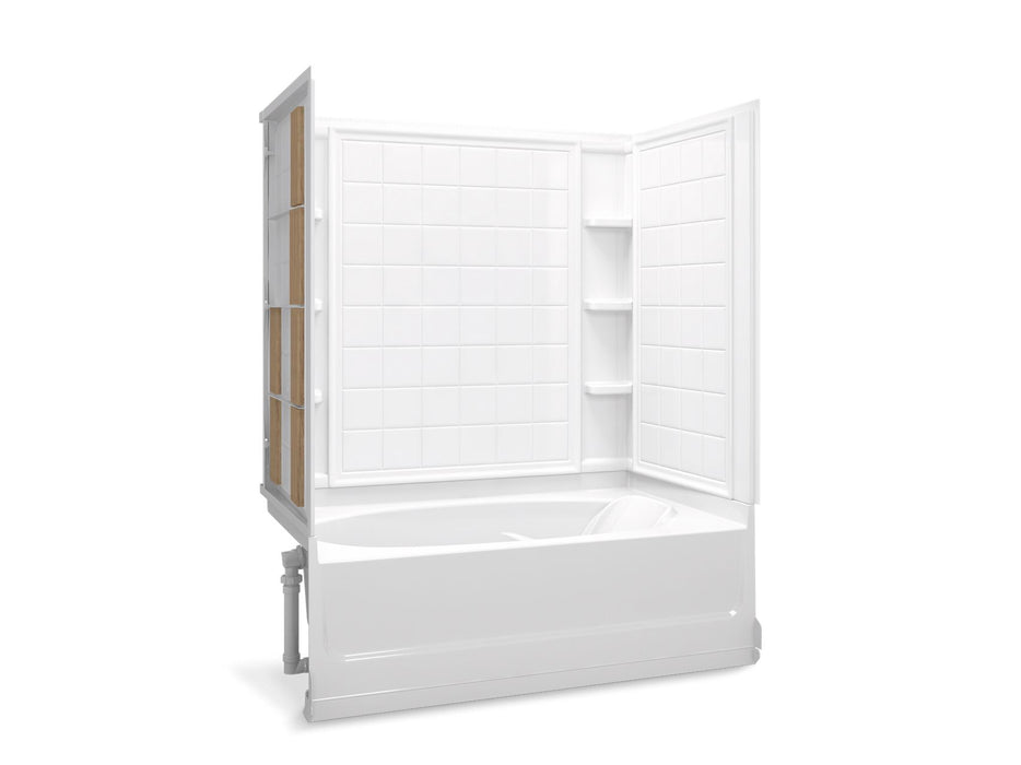 Sterling 71100118 Ensemble Tile 60" x 36" Vikrell® Bath/shower with Aging in Place Backerboards, Left Above-floor Drain, Whit
