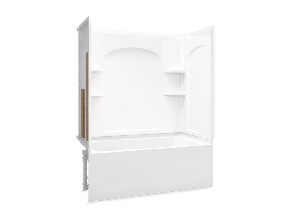 Sterling 71220118 Ensemble Curve 60" x 32" Vikrell® Bath/shower with Aging in Place Backerboards, Left Above-floor Drain, Whi
