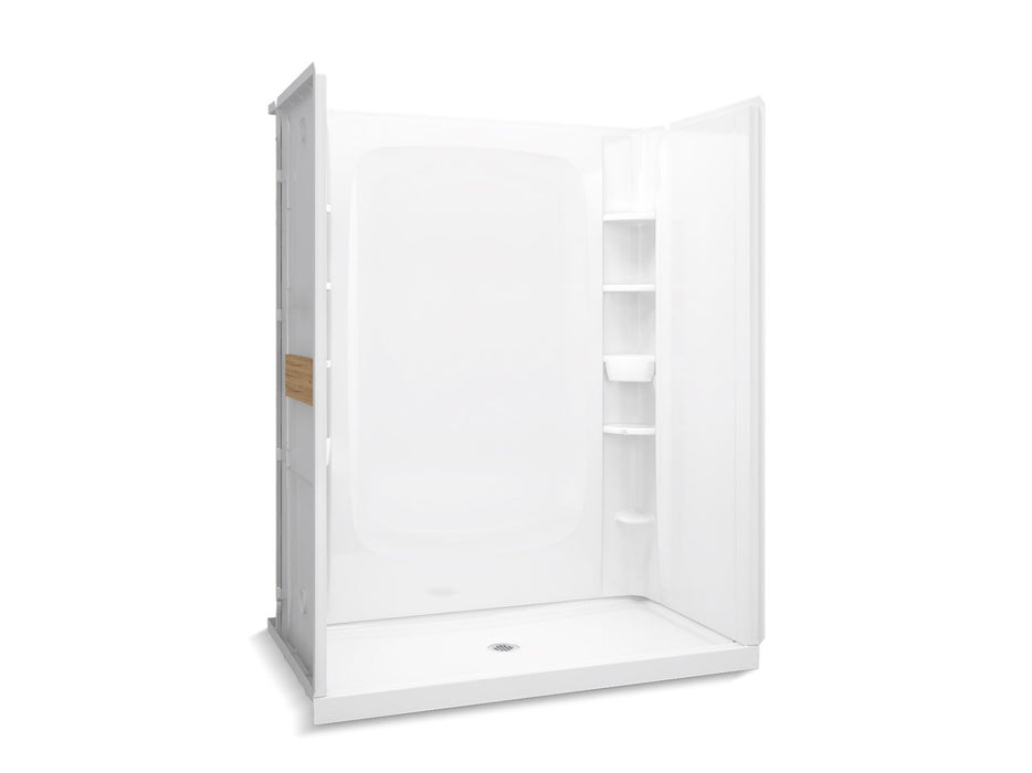 Sterling 72330106 STORE+ 60" x 34" Vikrell® Shower with Aging in Place Backerboards, Center Drain, White