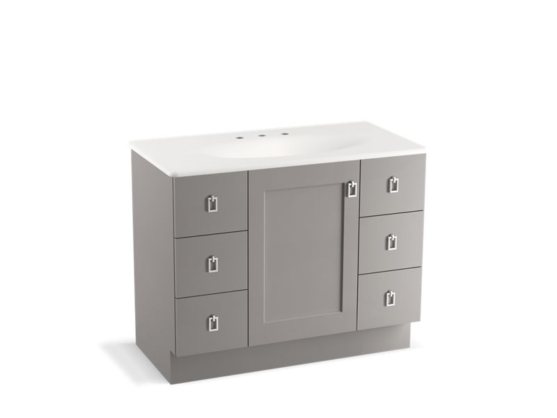 KOHLER K-99562-TK-1WT Poplin 42" bathroom vanity cabinet with toe kick, 1 door and 6 drawers