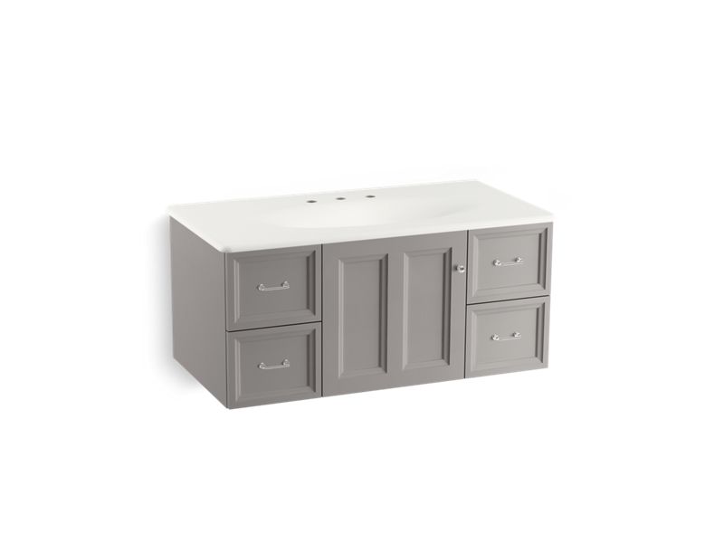 KOHLER K-99563-1WT Damask 42" wall-hung bathroom vanity cabinet with 1 door and 4 drawers