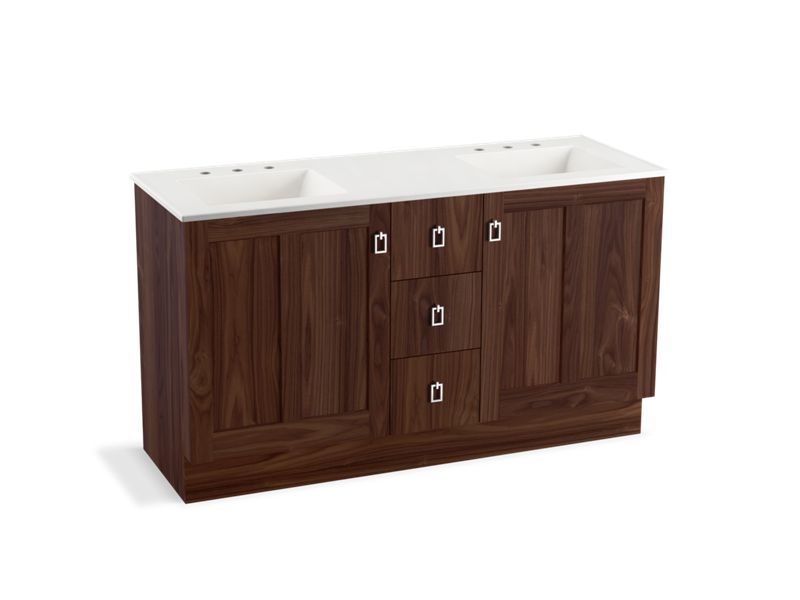 KOHLER K-99537-TKSD-1WE Poplin 60" bathroom vanity cabinet with toe kick, 2 doors and 3 drawers, split top drawer