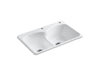 KOHLER K-6626-2 Langlade 33" x 22" x 9-5/8" top-mount Smart Divide double-equal kitchen sink with one faucet hole and one accessory hole