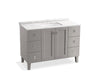 KOHLER K-99535-LGSD-1WT Poplin 48" bathroom vanity cabinet with legs, 2 doors and 6 drawers, split top drawers