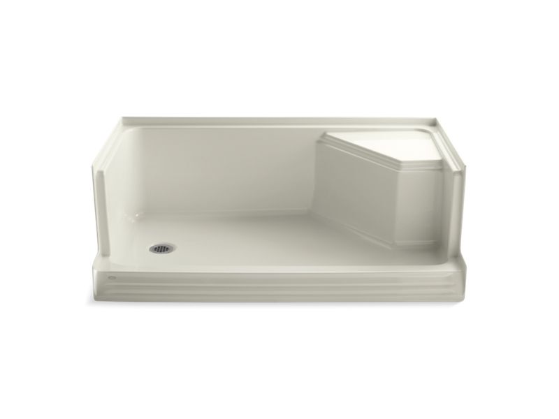 KOHLER K-9489 Memoirs 60" x 36" single threshold left-hand drain shower base with integral seat at right