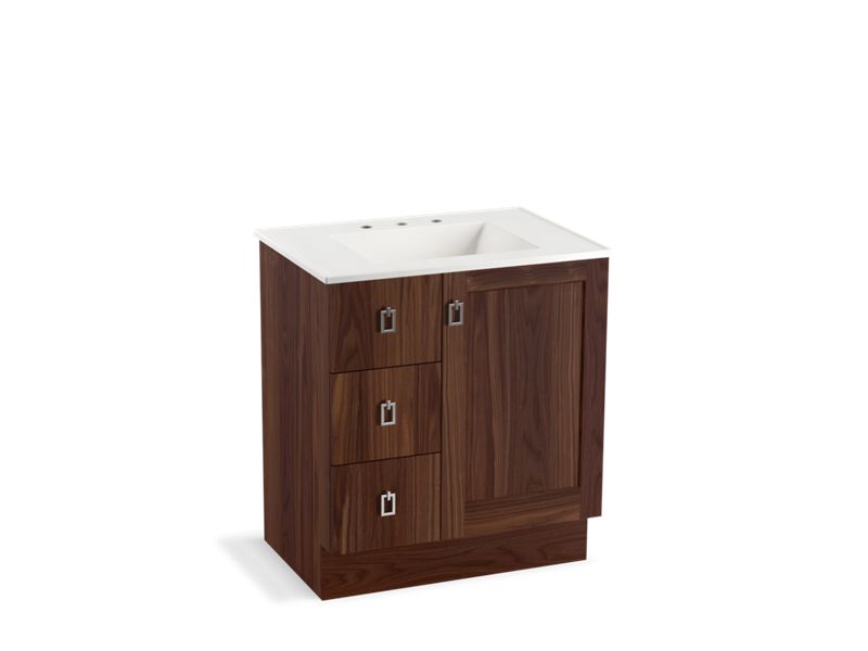 KOHLER K-99530-TKL-1WE Poplin 30" bathroom vanity cabinet with toe kick, 1 door and 3 drawers on left