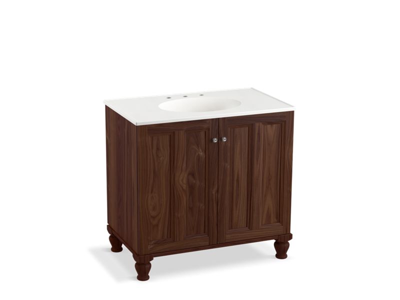 KOHLER K-99518-LG-1WE Damask 36" bathroom vanity cabinet with furniture legs and 2 doors