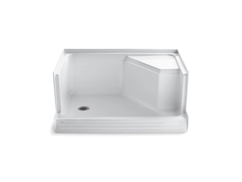 KOHLER K-9486 Memoirs 48" x 36" single threshold left-hand drain shower base with integral seat at right