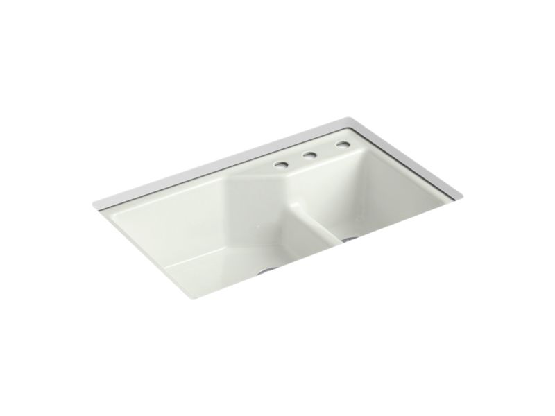 KOHLER K-6411-3 Indio 33" x 21-1/8" x 9-3/4" Smart Divide undermount double-bowl large/small workstation kitchen sink...
