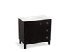 KOHLER K-99507-LGR-1WU Jacquard 36" bathroom vanity cabinet with furniture legs, 1 door and 3 drawers on right