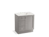 KOHLER K-99530-TKL-1WT Poplin 30" bathroom vanity cabinet with toe kick, 1 door and 3 drawers on left