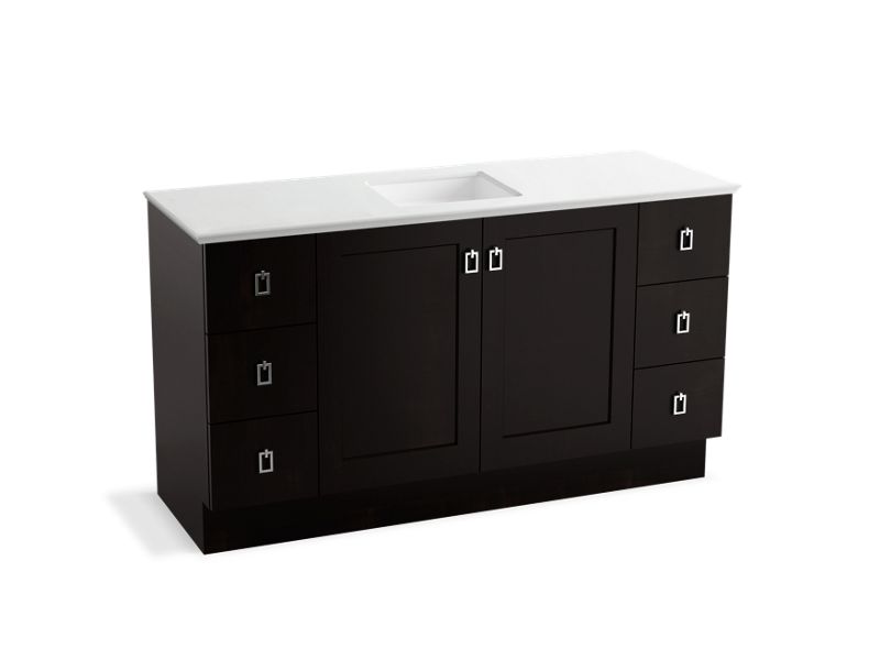 KOHLER K-99536-TK-1WU Poplin 60" bathroom vanity cabinet with toe kick, 2 doors and 6 drawers