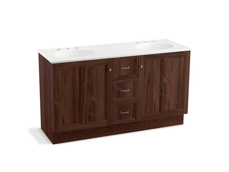 KOHLER K-99524-TK-1WE Damask 60" bathroom vanity cabinet with toe kick, 2 doors and 3 drawers