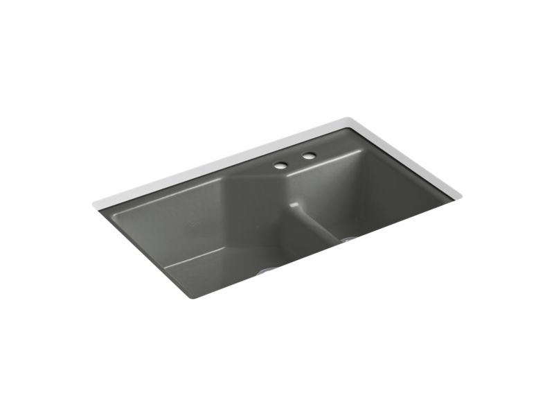 KOHLER K-6411-2 Indio 33" x 21-1/8" x 9-3/4" Smart Divide undermount large/small double-bowl workstation kitchen sink...