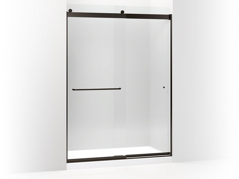 KOHLER K-706168-L-ABZ Levity sliding shower door, 82" H x 56-5/8 - 59-5/8" W, with 5/16" thick Crystal Clear glass and towel bars