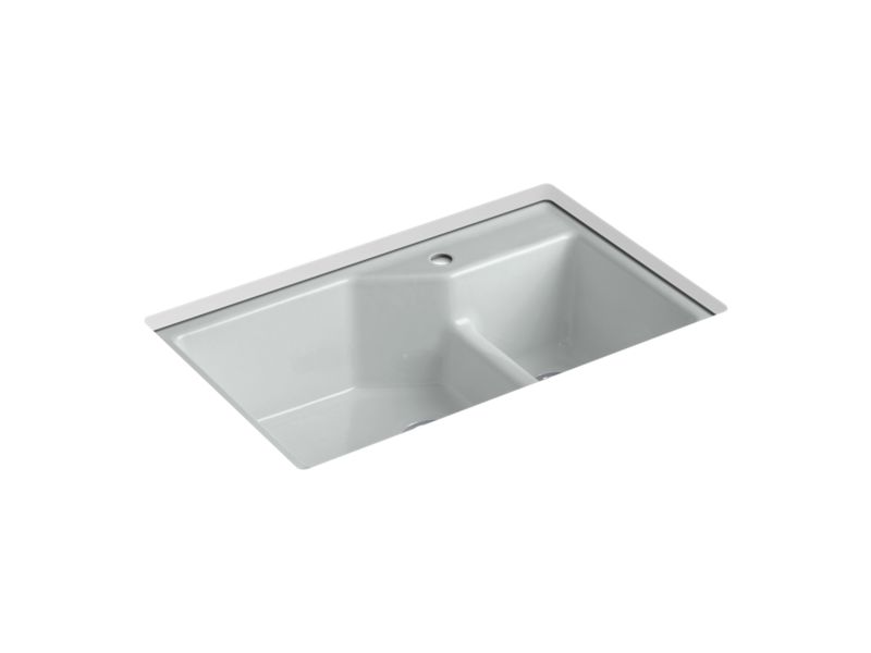 KOHLER K-6411-1 Indio 33" x 21-1/8" x 9-3/4" Smart Divide undermount large/small double-bowl workstation kitchen sink...