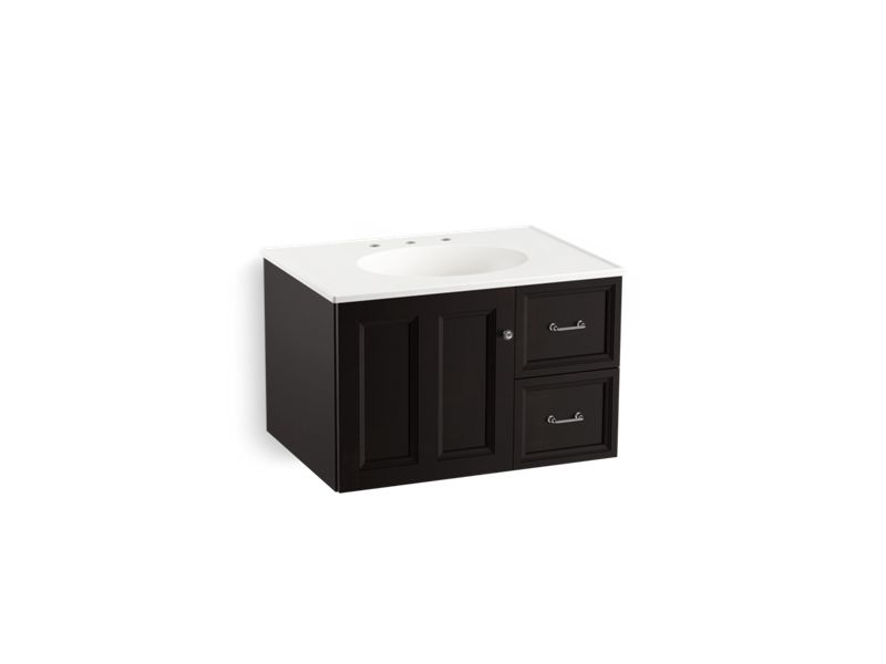 KOHLER K-99517-R-1WU Damask 30" wall-hung bathroom vanity cabinet with 1 door and 2 drawers on right