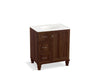 KOHLER K-99517-LGL-1WE Damask 30" bathroom vanity cabinet with furniture legs, 1 door and 3 drawers on left