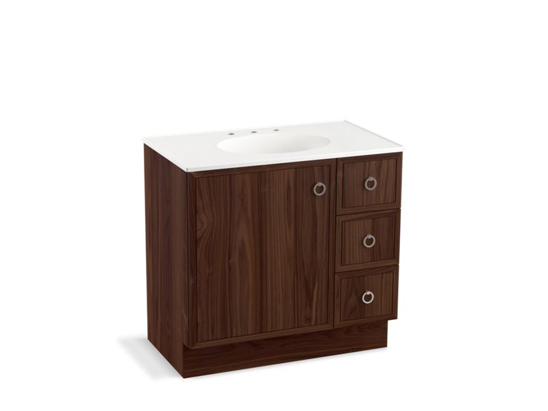 KOHLER K-99507-TKR-1WE Jacquard 36" bathroom vanity cabinet with toe kick, 1 door and 3 drawers on right