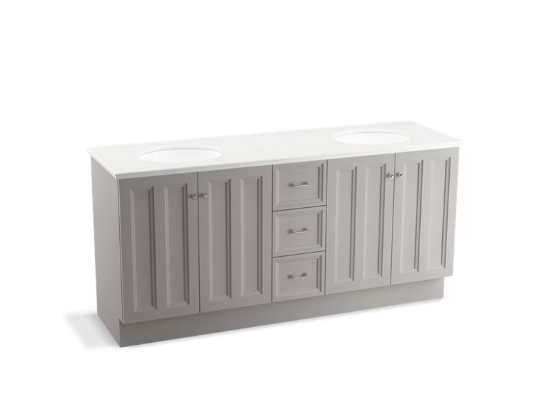KOHLER K-99525-TK-1WT Damask 72" bathroom vanity cabinet with toe kick, 4 doors and 3 drawers