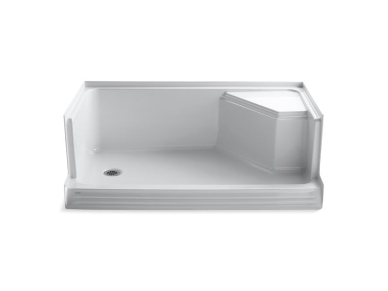KOHLER K-9489 Memoirs 60" x 36" single threshold left-hand drain shower base with integral seat at right
