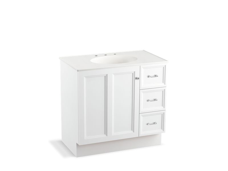 KOHLER K-99520-TKR-1WA Damask 36" bathroom vanity cabinet with toe kick, 1 door and 3 drawers on right