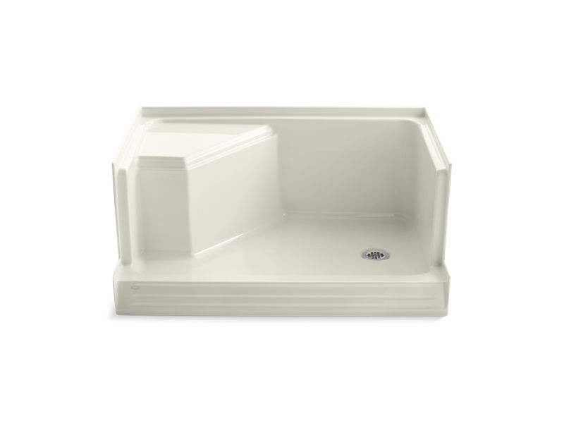 KOHLER K-9488 Memoirs 48" x 36" single threshold right-hand drain shower base with integral seat at left