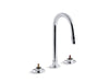 KOHLER 7303-KE-CP Triton Widespread Commercial Bathroom Sink Faucet With Gooseneck Spout With Vandal-Resistant Aerator And Rigid Connections, Requires Handles, Drain Not Included in Polished Chrome