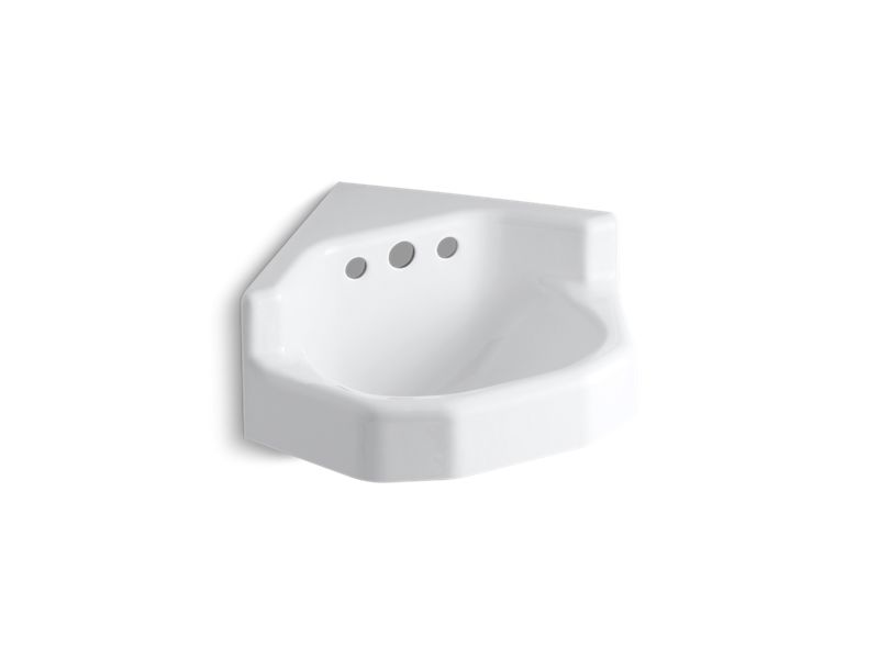 KOHLER K-2766-EH-0 Marston 16" x 16" corner wall-mount/shelf-back bathroom sink