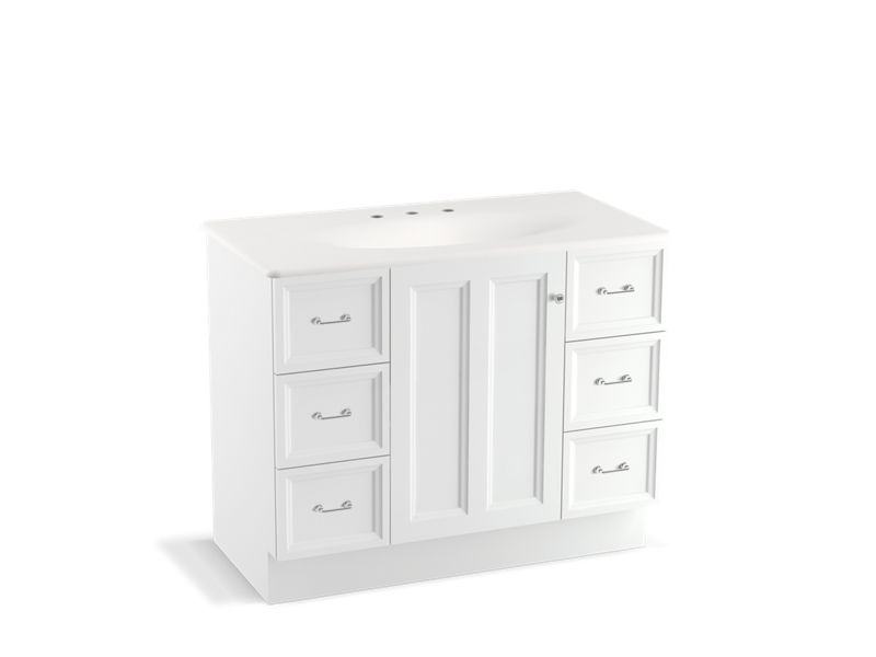 KOHLER K-99563-TK-1WA Damask 42" bathroom vanity cabinet with toe kick, 1 door and 6 drawers