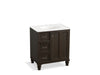 KOHLER K-99517-LGL-1WC Damask 30" bathroom vanity cabinet with furniture legs, 1 door and 3 drawers on left