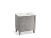 KOHLER K-99530-LGL-1WT Poplin 30" bathroom vanity cabinet with legs, 1 door and 3 drawers on left