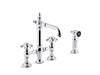 KOHLER K-76520-3M Artifacts Deck-mount bridge bar sink faucet with prong handles and sidespray