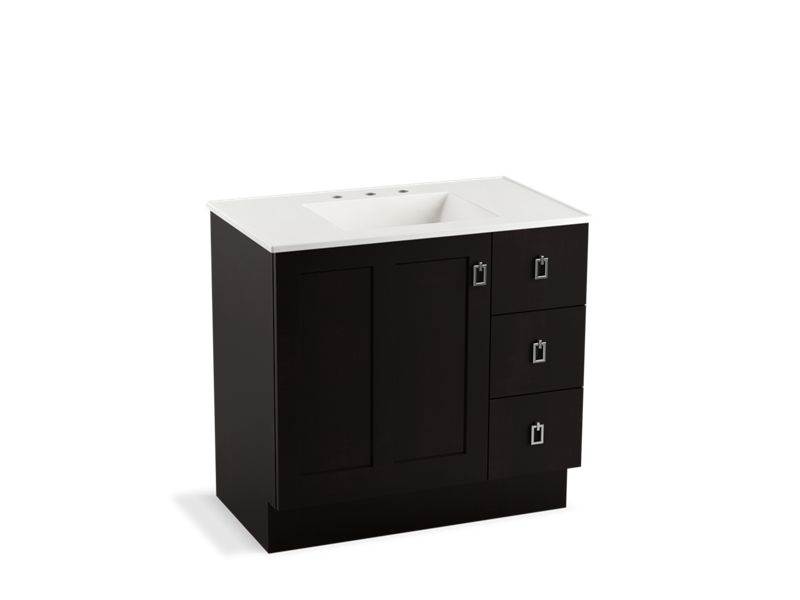 KOHLER K-99533-TKR-1WU Poplin 36" bathroom vanity cabinet with toe kick, 1 door and 3 drawers on right