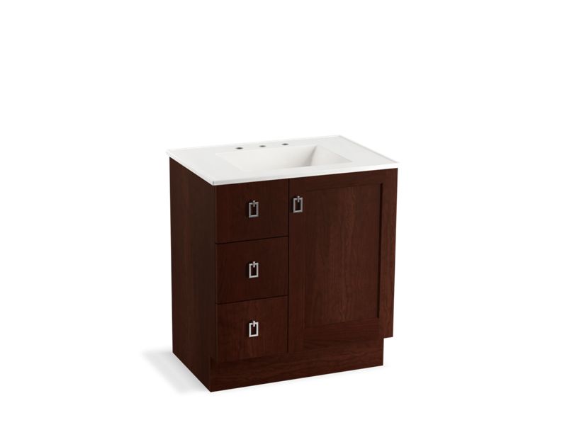KOHLER K-99530-TKL-1WG Poplin 30" bathroom vanity cabinet with toe kick, 1 door and 3 drawers on left