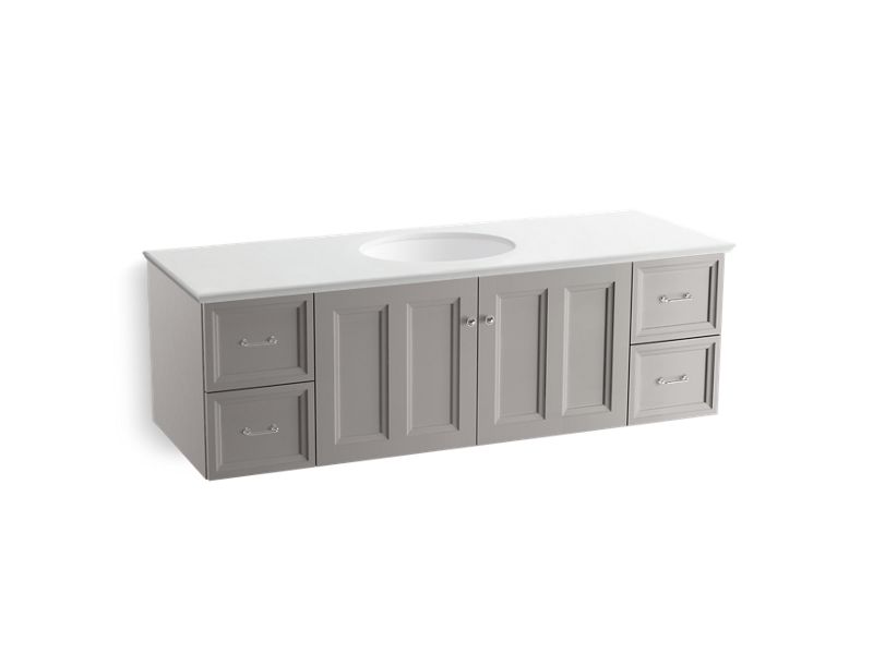 KOHLER K-99523-1WT Damask 60" wall-hung bathroom vanity cabinet with 2 doors and 4 drawers