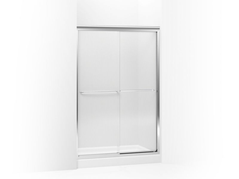 KOHLER 702208-G54-SHP Fluence Sliding Shower Door, 70-5/16" H X 44-5/8 - 47-5/8" W, With 1/4" Thick Falling Lines Glass in Bright Polished Silver