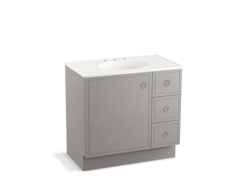 KOHLER K-99507-TKR-1WT Jacquard 36" bathroom vanity cabinet with toe kick, 1 door and 3 drawers on right