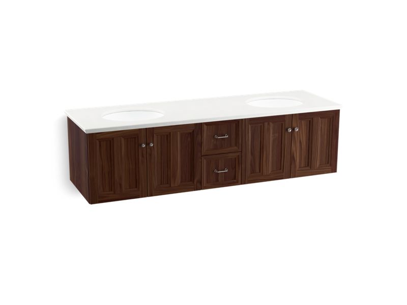 KOHLER K-99525-SD-1WE Damask 72" wall-hung bathroom vanity cabinet with 4 doors and 2 drawers, split top drawer