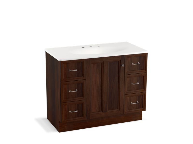 KOHLER K-99563-TK-1WB Damask 42" bathroom vanity cabinet with toe kick, 1 door and 6 drawers