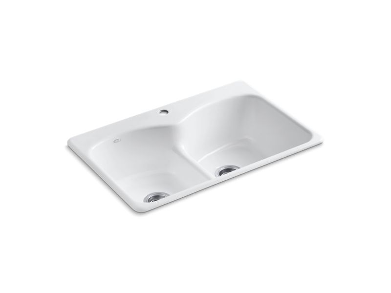 KOHLER K-6626-1 Langlade 33" x 22" x 9-5/8" top-mount Smart Divide double-equal kitchen sink with single faucet hole
