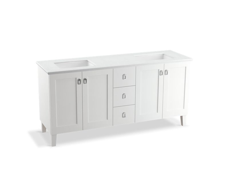 KOHLER K-99538-LG-1WA Poplin 72" bathroom vanity cabinet with legs, 4 doors and 3 drawers