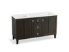 KOHLER K-99537-LGSD-1WC Poplin 60" bathroom vanity cabinet with legs, 2 doors and 3 drawers, split top drawer
