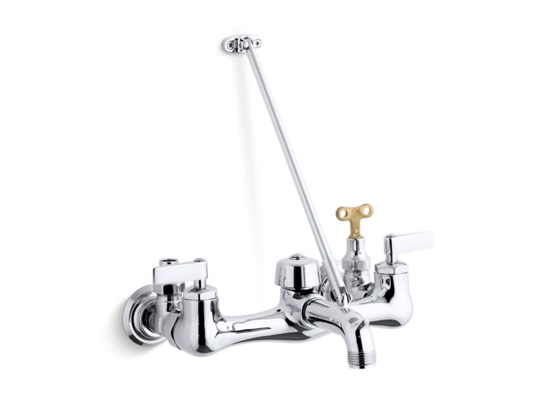 KOHLER 8908-CP Kinlock Double Lever Handle Service Sink Faucet With Top-Mounted Wall Brace And Loose-Key Stops in Polished Chrome