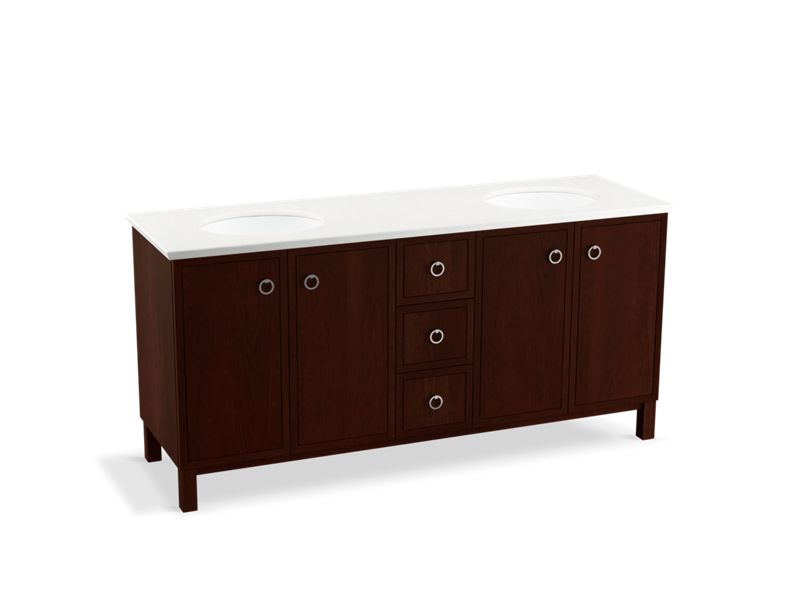 KOHLER K-99512-LG-1WG Jacquard 72" bathroom vanity cabinet with furniture legs, 4 doors and 3 drawers